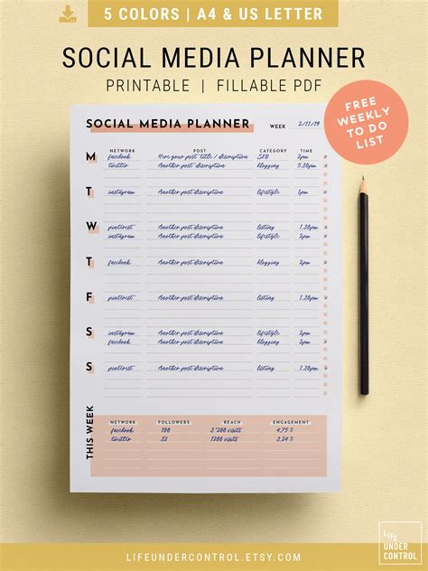 Weekly Social Media Planner A4 Us Letter Facebook Etsy Artofit