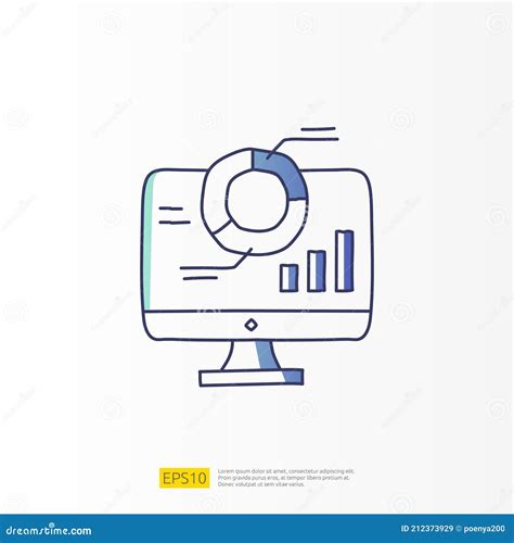 Data Collection And Analysis Concept Doodle Gradient Fill Line Icon With Graphic Chart On Pc