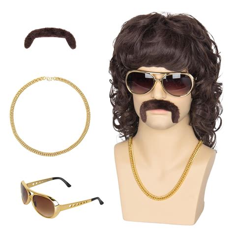 Yan Dream Hippie Punk Band Wig 70s Costume Wig Men Women Brown Mullet Wig For