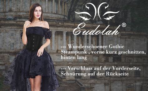 Eudolah Damen Schwarz Korsagen Gothic Taille Korset Lang Hauch Bluse