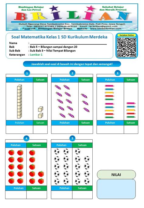 Soal Matematika Kelas 1 SD Bab 5 Sub Bab 3 Nilai Tempat Bilangan