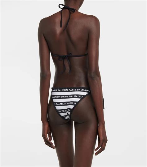 Balmain Logo Tape Triangle Bikini In Black Modesens