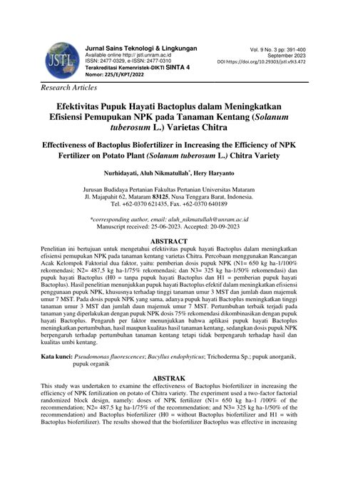 PDF Efektivitas Pupuk Hayati Bactoplus Dalam Meningkatkan Efisiensi