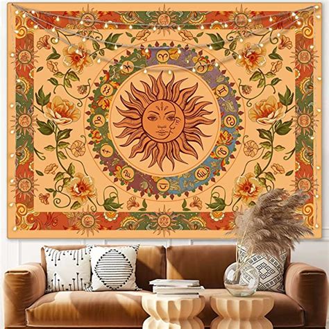 Aipon Yellow Sun And Moon Tapestry Hippie Indie Tapestries