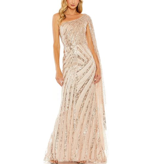 Mac Duggal Beaded One Shoulder Cape Sleeve Gown Dillards