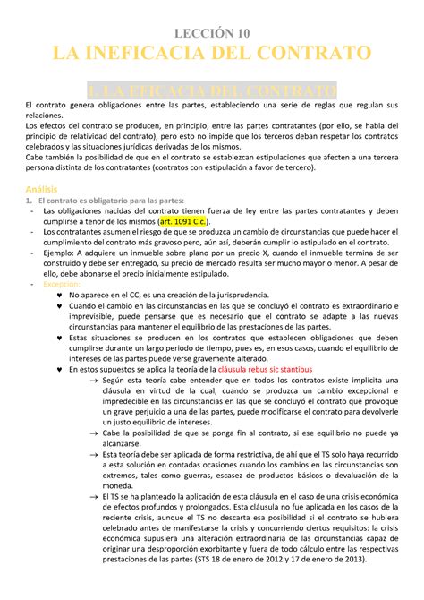 TEMA 10 C Profesora Arija LECCIÓN 10 LA INEFICACIA DEL CONTRATO 1