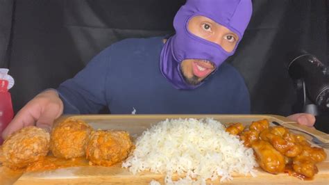 Asmr Eating Meat 🥩 Balls Orange Chicken 🍗 And White Rice 🍚 Asmr Youtube