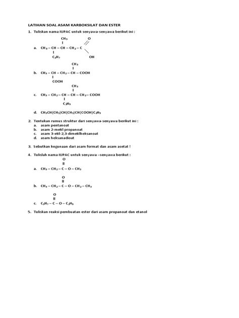 Latihan Soal Asam Karboksilat Dan Ester Pdf