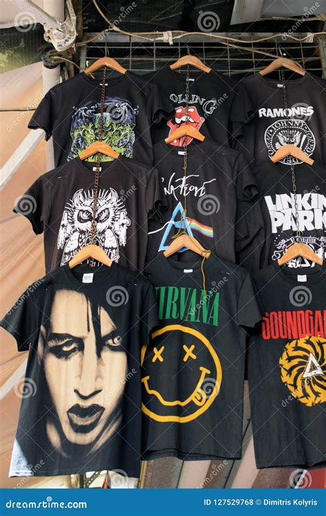 T-shirts Printed with Rock Band Designs Editorial Stock Photo - Image ...