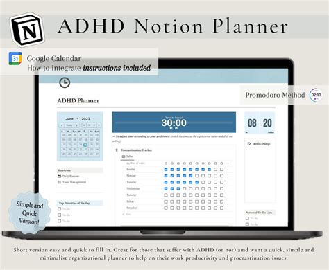 Adhd Notion Template Notion Dashboard Easy And Simple To Fill In