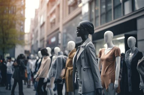 Group Of Mannequins Standing In The Street Stock Illustration