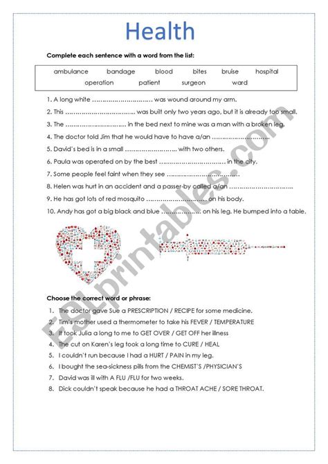 Health Vocabulary Esl Worksheet By Neska10