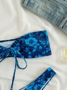 Swim Vcay Summer Beach Floral Bandeau High Cut Bikini Set SHEIN USA