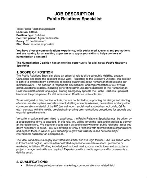 Free 8 Sample Public Relations Job Description Templates In Pdf Ms Word