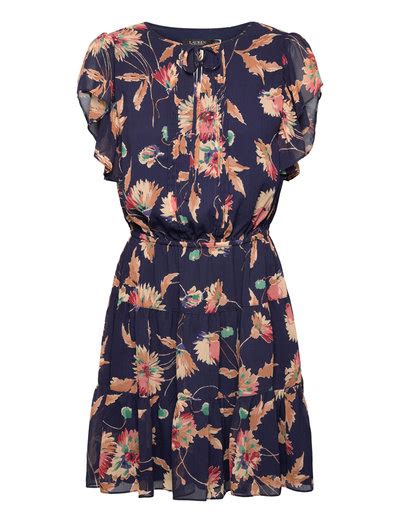 Lauren Ralph Lauren Floral Crinkle Georgette Tie Neck Dress Korte