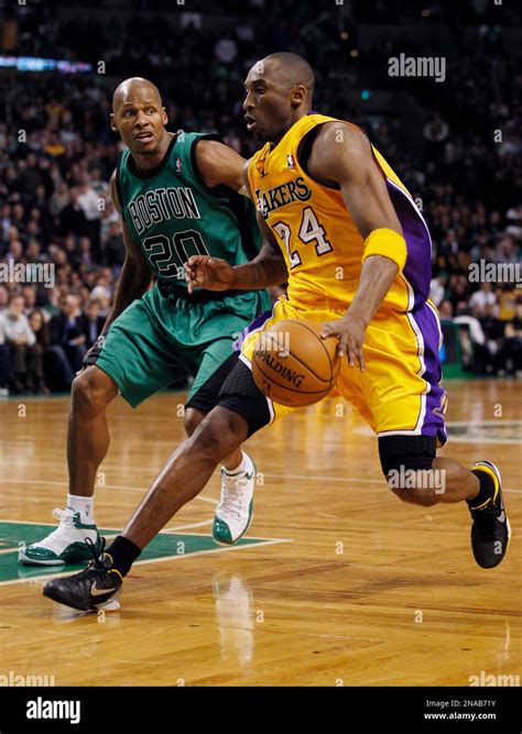 Los Angeles Lakers Shooting Guard Kobe Bryant 24 Drives Against Boston Celtics Shooting Guard