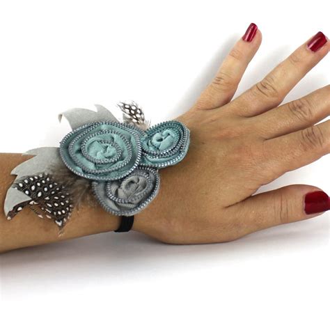 Robbins Egg Blue And Slate Gray Floral Wrist Corsage Bracelet Etsy