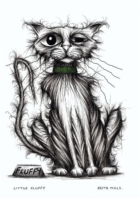 Little Fluffy By Keith Mills Cat Art Bad Cats Cat Drawing