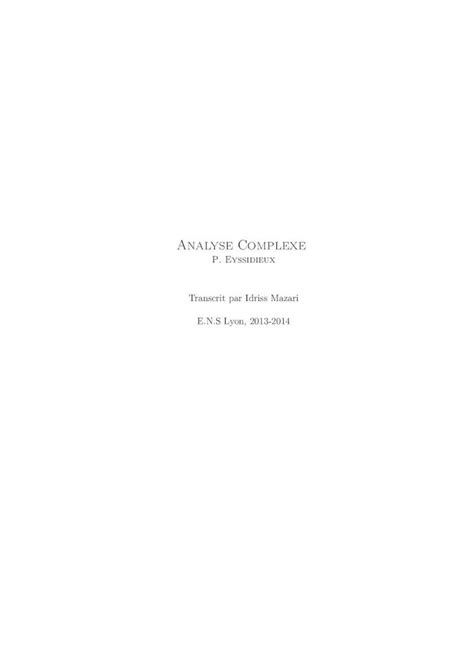 Pdf Analyse Complexe Pdf Fileii La Formule De Cauchy Et Ses