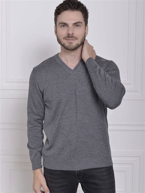 Blusa Masculina De Tricot B Sica Decote Em V Cinza Chumbo Benes Malhas