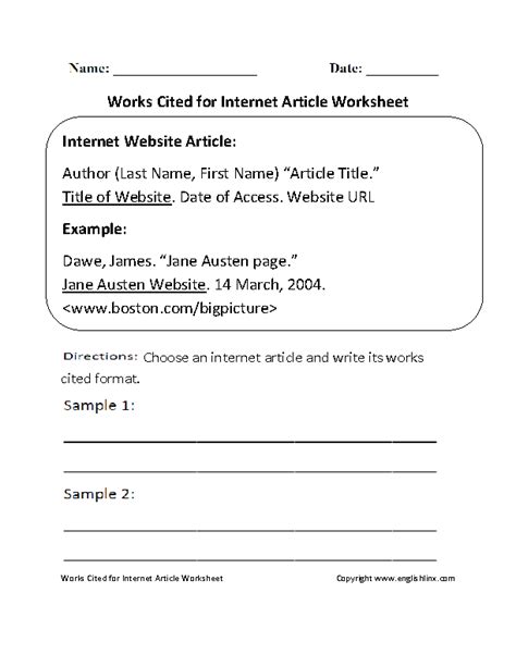 Mla Practice Worksheets