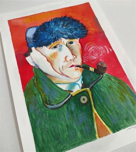 A4 Original Van Gogh Aquarell Vincent Portrait Selbstbildnis Ohr Pfeife