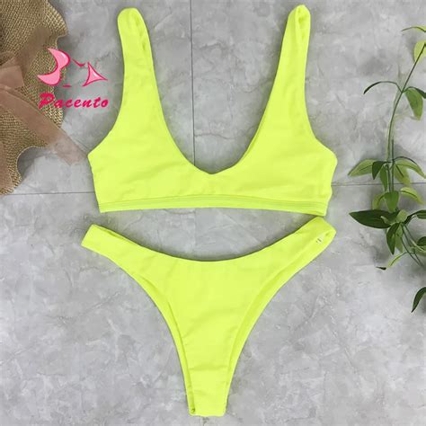 Pacento Colors Fluorescent Yellow High Cut Bikini Brazilian Solid