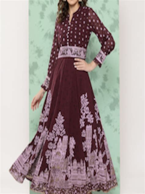 Buy Juniper Floral Printed Mandarin Collar Georgette Ethnic Dress With