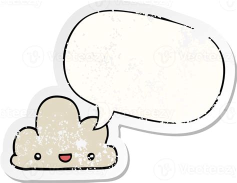 Cartoon Tiny Happy Cloud And Speech Bubble Distressed Sticker 43396207 PNG