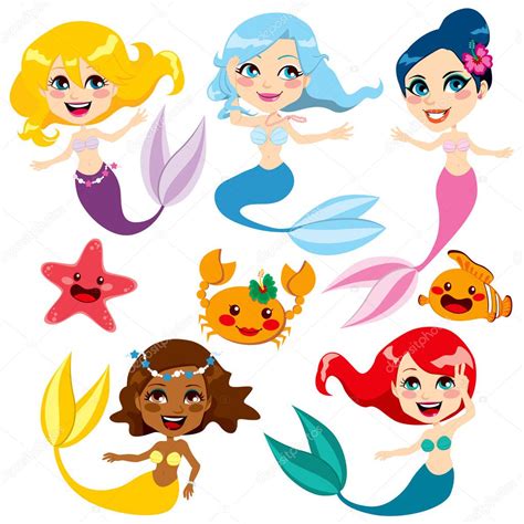 Cute Colorful Mermaids — Stock Vector © Kakigori #12408433