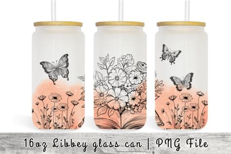 Butterfly Flower 16 Oz Libbey Glass Can Graphic By Sasikharn Creative