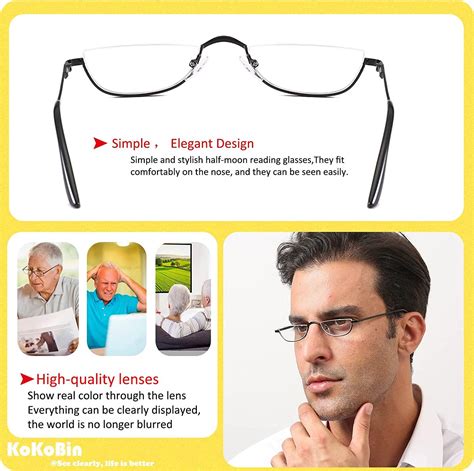 Kokobin Half Reading Glasses 2 Pairs Half Rim Metal Frame Glasses Spring Hinge Readers For Men