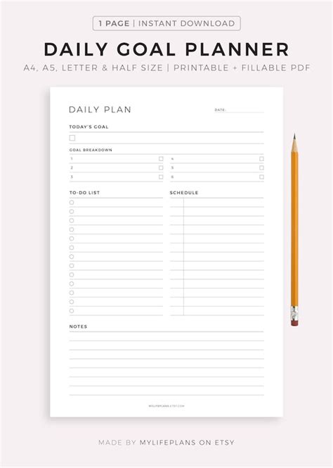 Daily Goal Planner Daily To Do List Printable Daily Planner Etsy