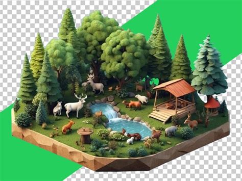 Bosque En Miniatura De Naturaleza Isom Trica Sobre Fondo Blanco