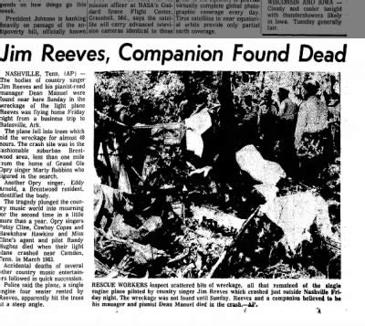 Jim Reeves Plane Crash July 31 1964 - Newspapers.com™