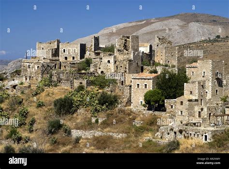 Old Tower Village Vathia On The Mani Peninsula Greece Peloponnes