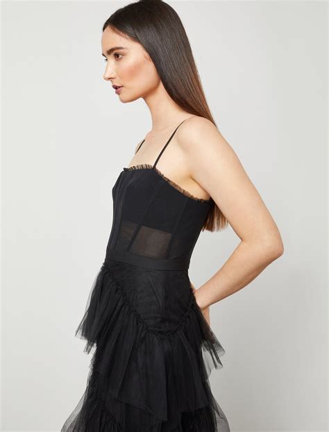 Black Oly Tiered Ruffle Tulle Gown Dresses Bcbgmaxazria Evening