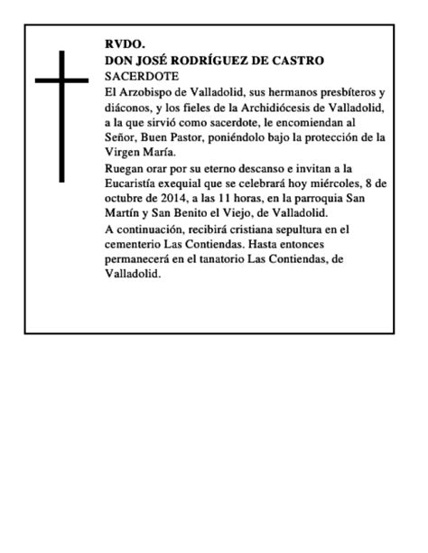 Don Jos Rodr Guez De Castro Esquela Necrol Gica El Norte De Castilla