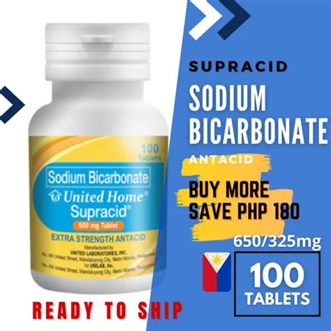 United Home Sodium Bicarbonate Supracid Extra Strength Antacid 650mg