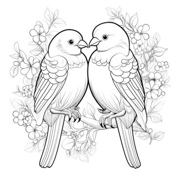 Happy Valentines Day Love Birds Coloring Page Love Illustration