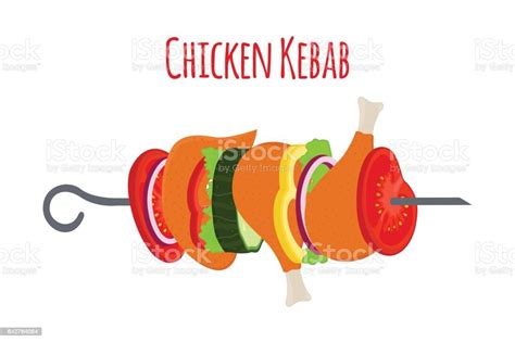 Barbecue With Chicken Vegetables Cartoon Flat Style Vector Illustration