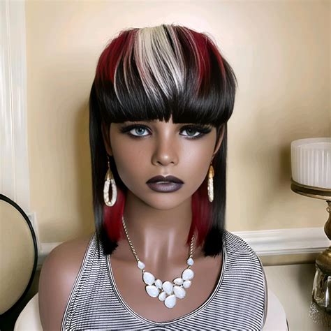 Purplesexy Mullet Short Straight Bob Human Hair Wigs With