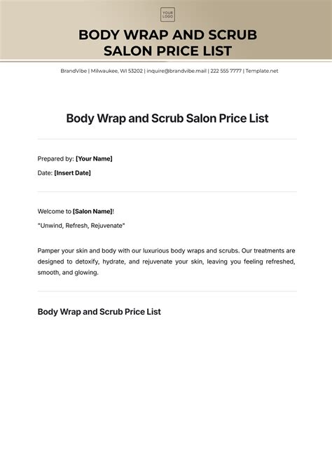 Free Body Wrap and Scrub Salon Price List Template to Edit Online