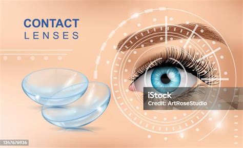 Contact Eyes Lenses With Human Eye Realistic Vector Illustration Stock ...