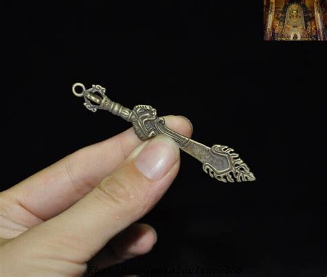 Old Tibet Buddhism Temple Bronze Wenshu Manjushri Wisdom Sword Amulet