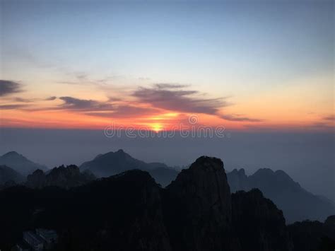 Huangshan Mountain at Sunrise Stock Image - Image of bright, chinese ...