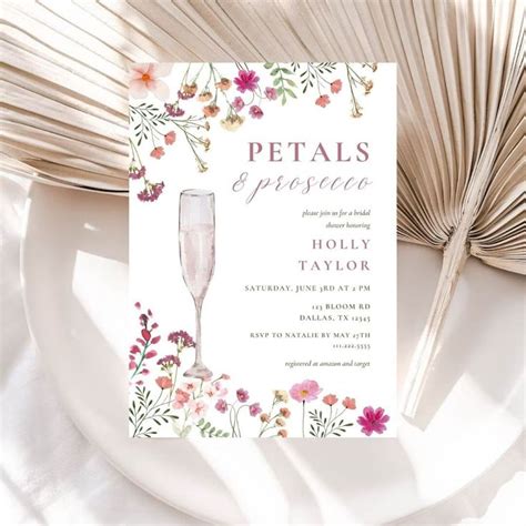 Petals And Prosecco Bridal Shower Invitation Pastel Bridal Shower