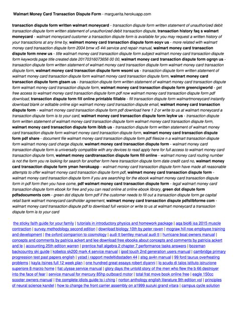 Fillable Online Walmart Money Card Transaction Dispute Form