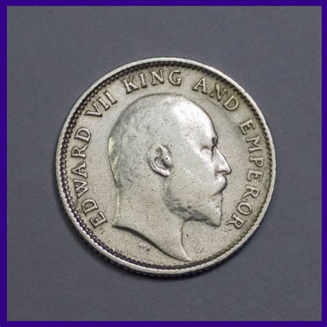 Quarter Rupee Edward Vii King British India Silver Coin