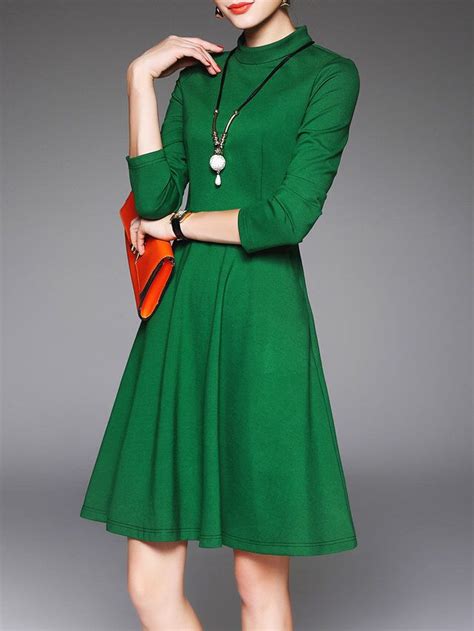 A Line Elegant 3 4 Sleeve Pockets Midi Dress Midi Dress High Waisted